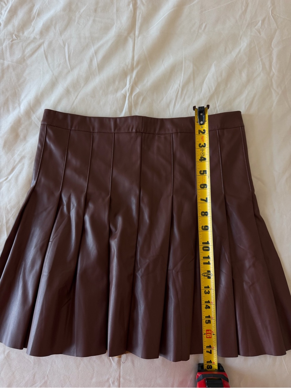 Alya Chocolate Brown Faux Leather Pleated Skater Skirt - Picture 3 of 7